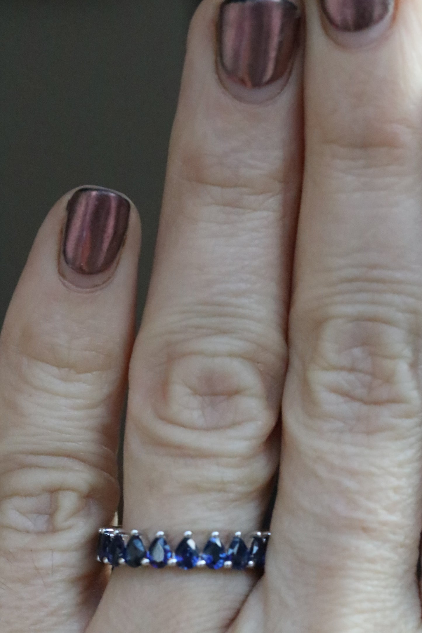 Blue Sapphire Pear Cut Band in Solid 14k Gold