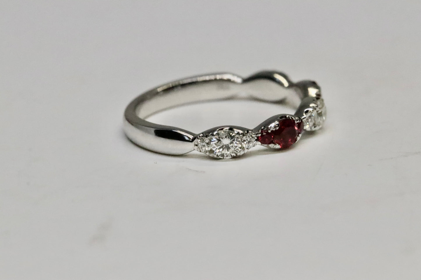 Illusion Marquise Ruby and Diamond Stackable Ring