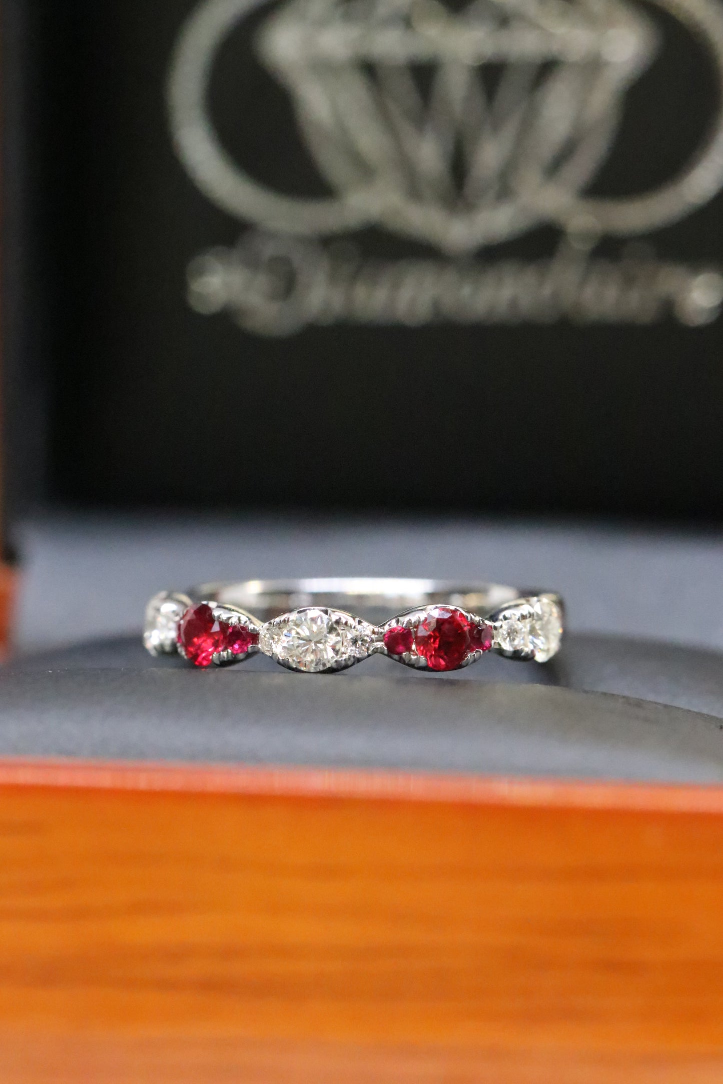 Illusion Marquise Ruby and Diamond Stackable Ring