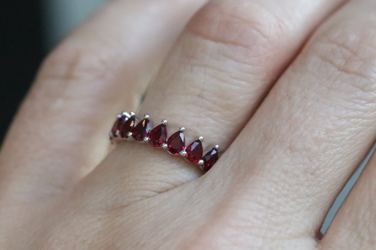 Ruby Pear Cut Band in Solid 14k Gold