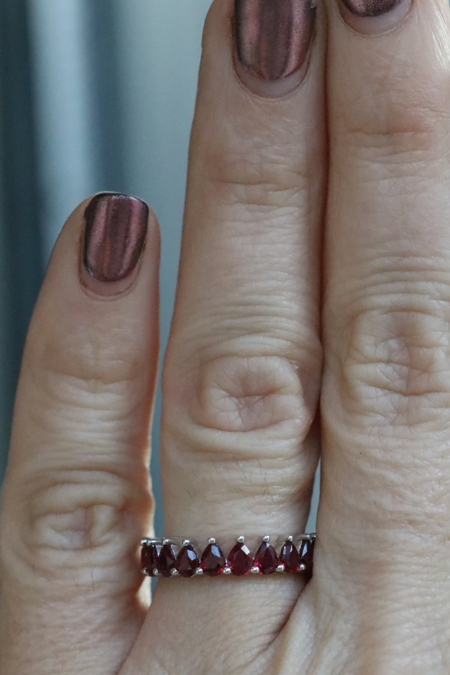 Ruby Pear Cut Band in Solid 14k Gold