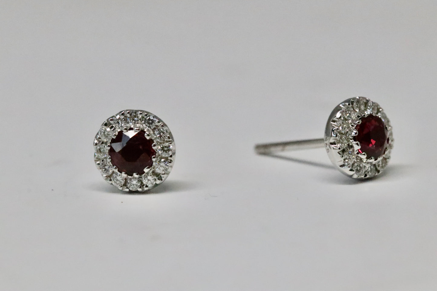 Round Ruby Diamond Halo Earrings 14K