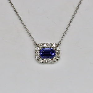 Tanzanite diamond halo necklace