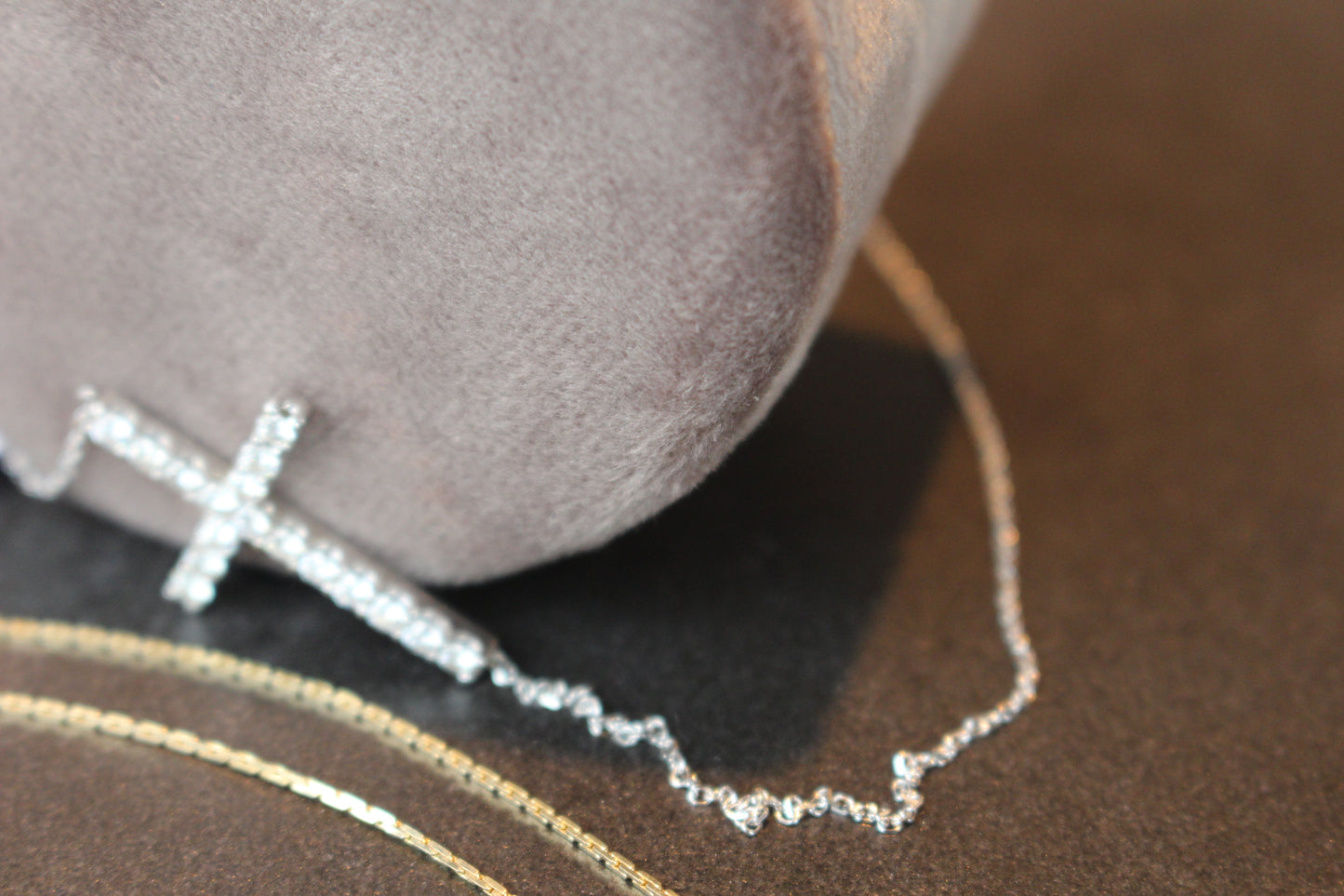 Large Diamond Sideways Cross Pendant in 14Kt Solid Gold
