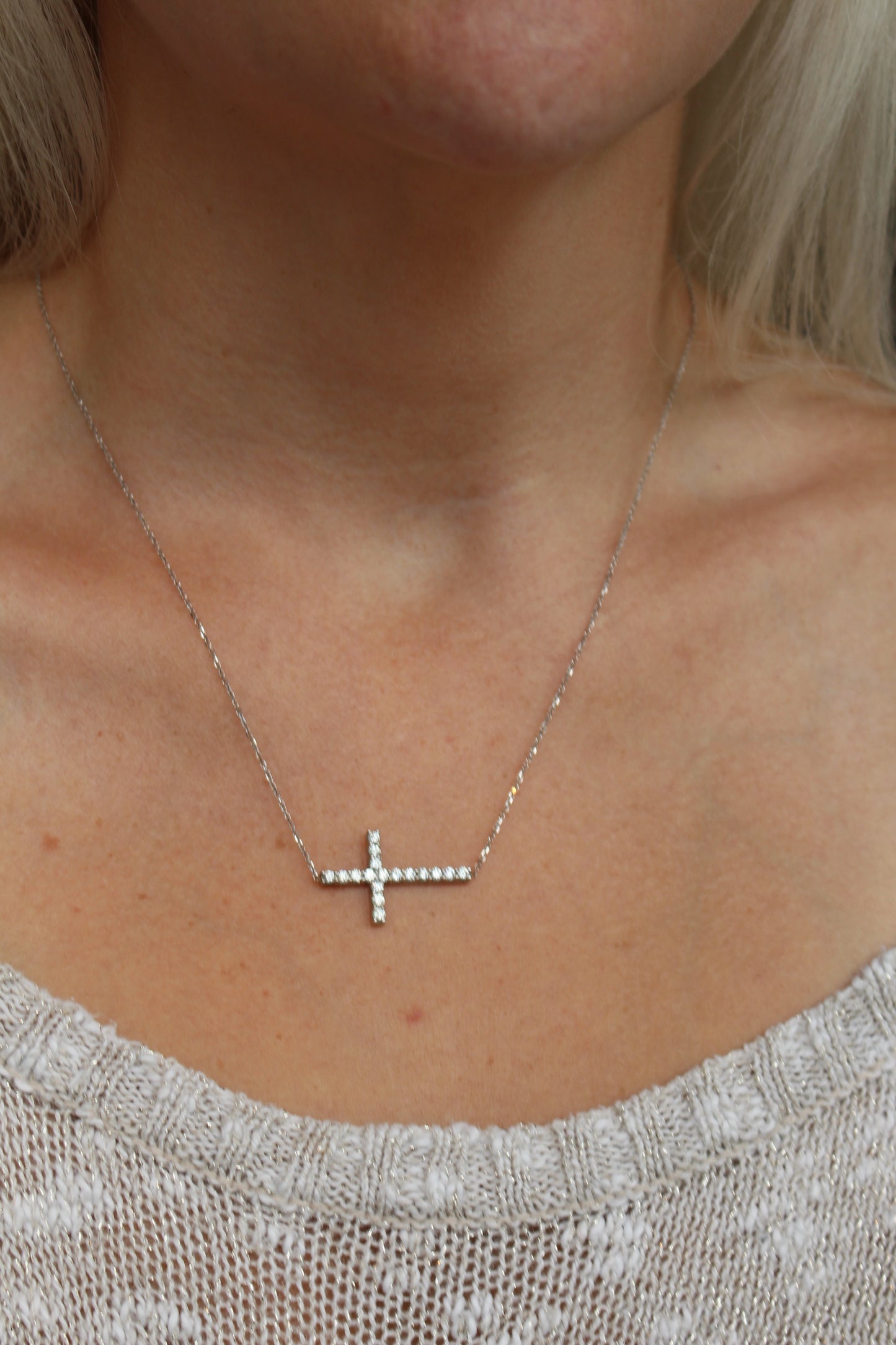 Large Diamond Sideways Cross Pendant in 14Kt Solid Gold