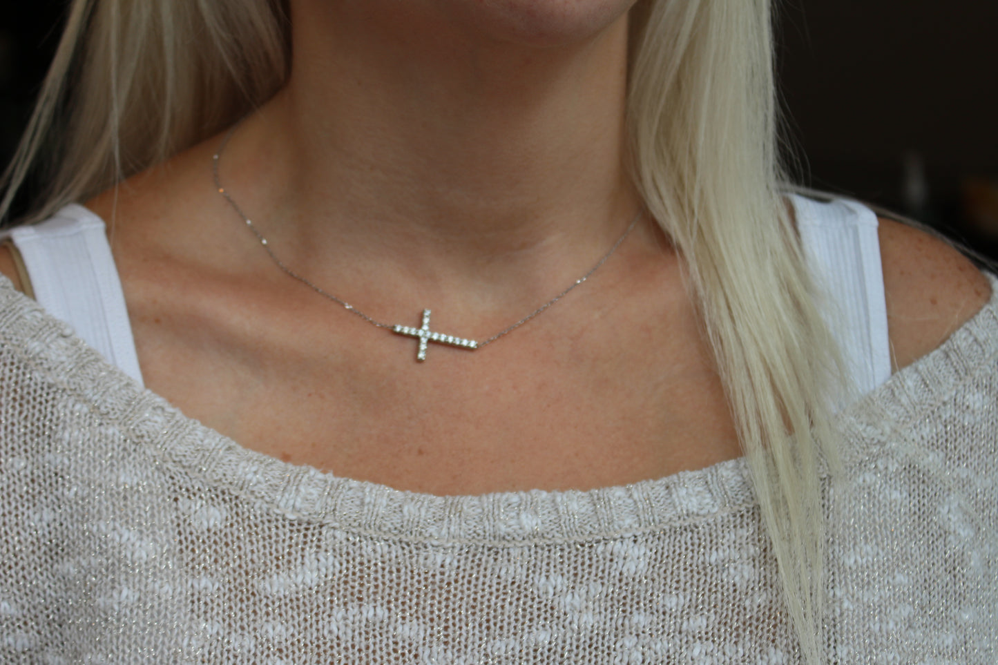 Large Diamond Sideways Cross Pendant in 14Kt Solid Gold