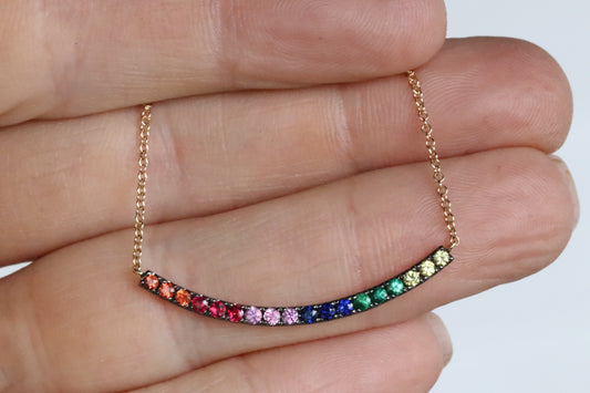 Multi Color Sapphire Rainbow Necklace in 14Kt Gold