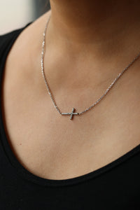 Small Diamond Sideways Necklace Cross in Solid 14kt