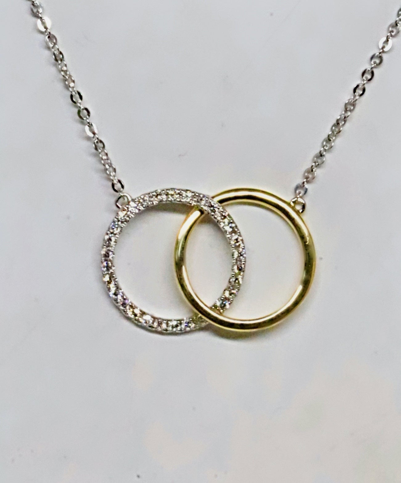 Circle Necklace, Twentieth Birthday Gift for Women, Two Tone Necklace, 14k  Sterling Silver Pendant, Interlocking Circle Necklace