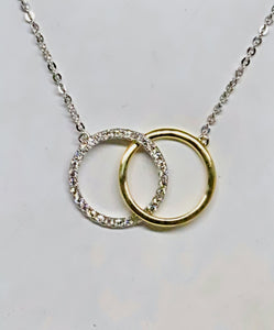 Two-Tone 14kt White and Yellow Gold Interlocking Diamond Circle Pendant