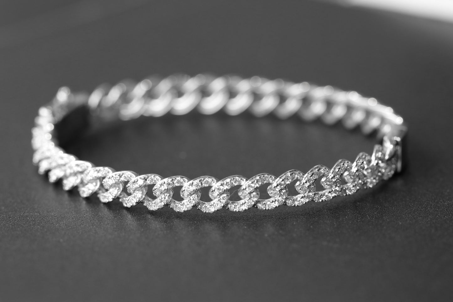 1.44ct Diamond Chain Link Bangle Solid 14k White Gold