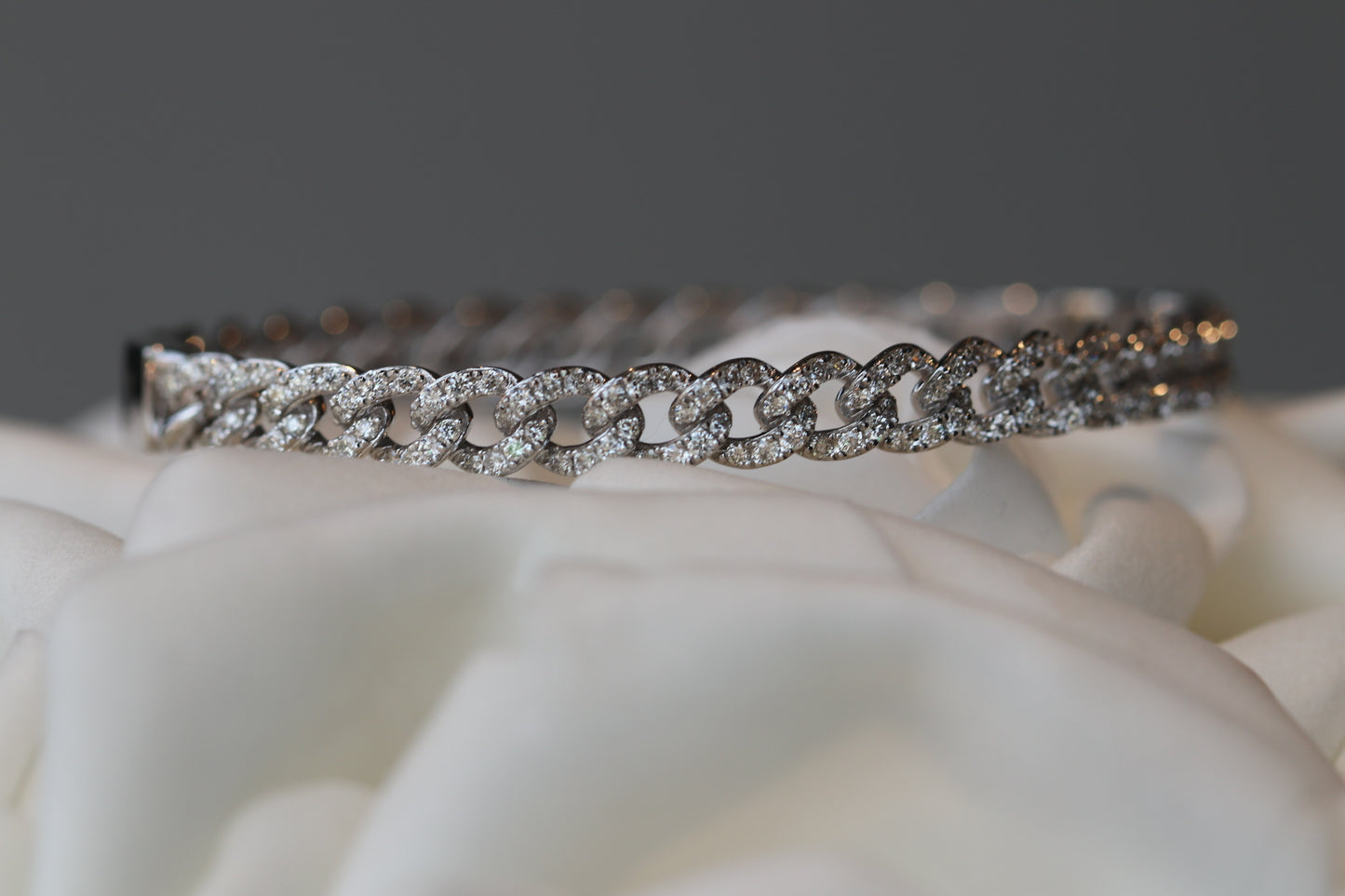 1.44ct Diamond Chain Link Bangle Solid 14k White Gold