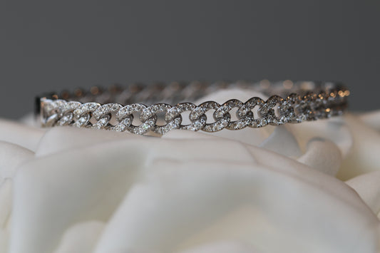 1.44ct Diamond Chain Link Bangle Solid 14k White Gold