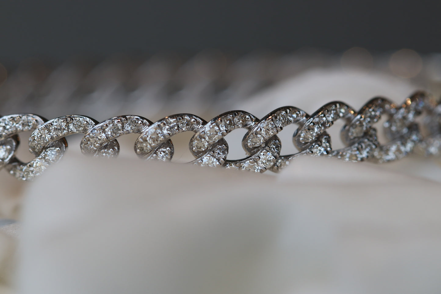 1.44ct Diamond Chain Link Bangle Solid 14k White Gold