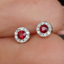 small ruby and diamond halo earrings