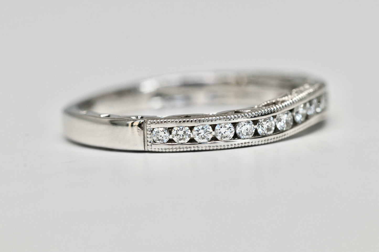 Channel Set Diamond Wedding Band with Contour