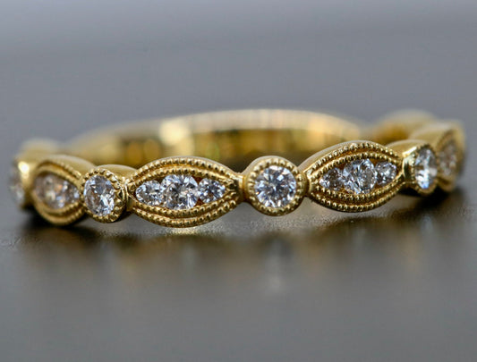 14kt Gold and Diamond Stackable with a Vintage Style