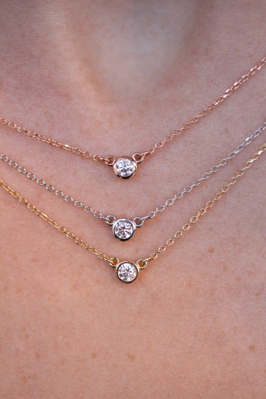 Timeless Bezel Set Round Diamond Pendant In 14kt Gold