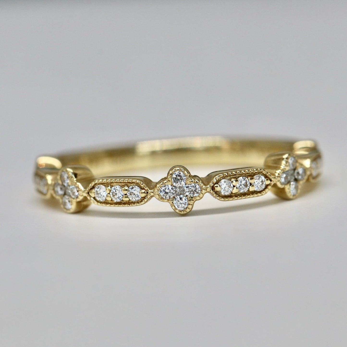 14kt Yellow Gold and Diamond Clover Ring