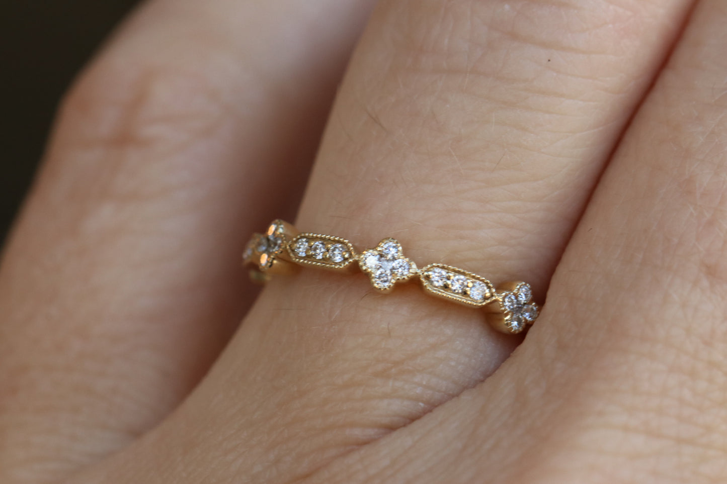 14kt Yellow Gold and Diamond Clover Ring