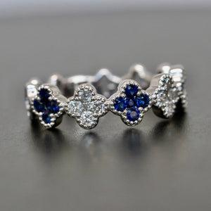 18kt White Gold Blue Sapphire and Diamond Clover Ring