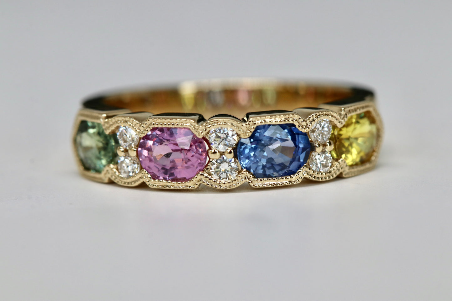 Multi Color Sapphire and Diamond Ring