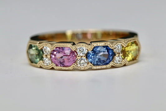 Multi Color Sapphire and Diamond Ring