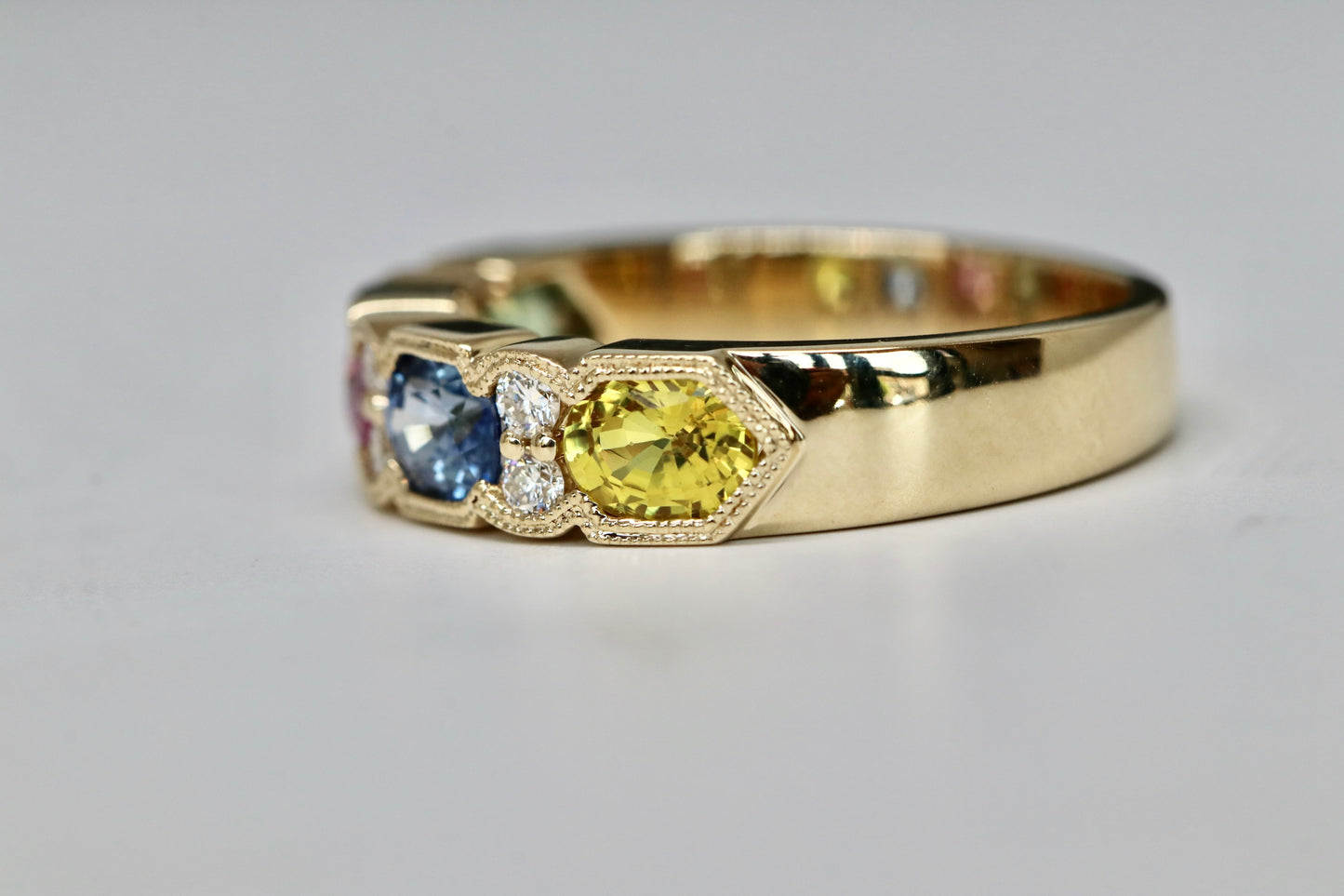 Multi Color Sapphire and Diamond Ring