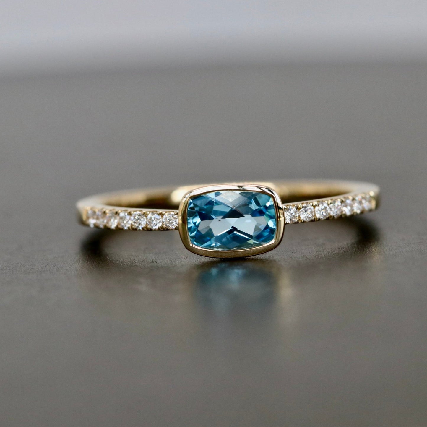 cushion cut blue zircon ring