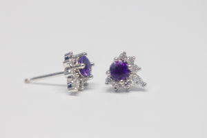 14kt White Gold Diamond and Round Cut Amethyst Earrings