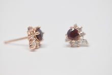 14kt Rose Gold Diamond and Round Cut Garnet Earrings