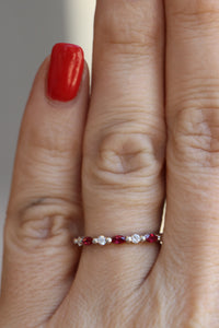 Alternating Marquise Cut Ruby and Round Diamond Stackable Ring