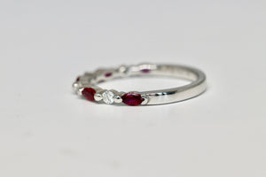 Alternating Marquise Cut Ruby and Round Diamond Stackable Ring
