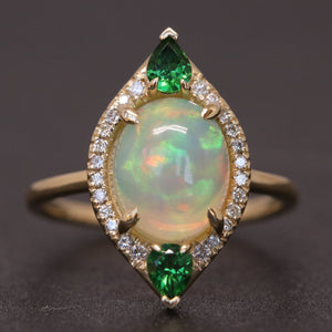 Opal, Green Garnet and Diamond Ring