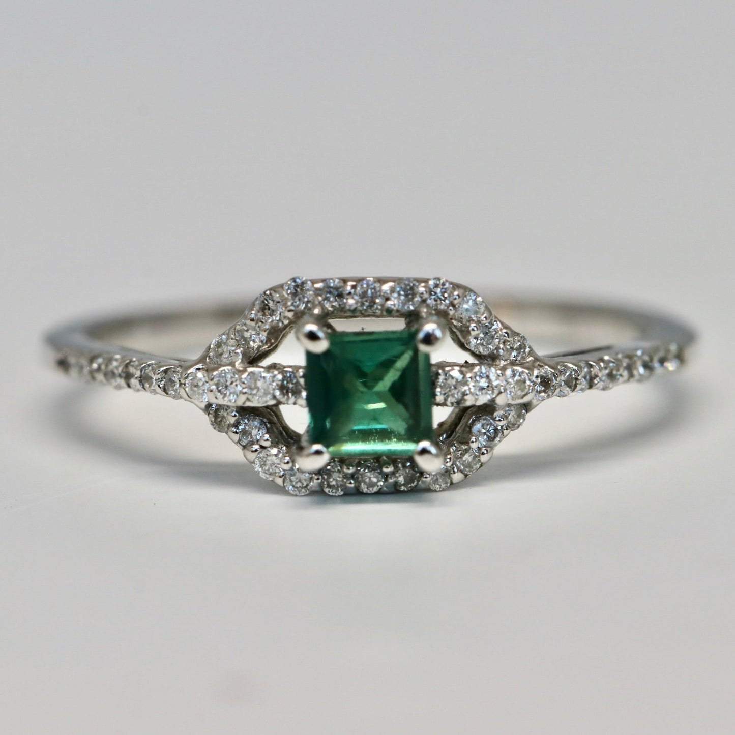 Alexandrite Halo Diamond Ring in Solid 14kt White Gold