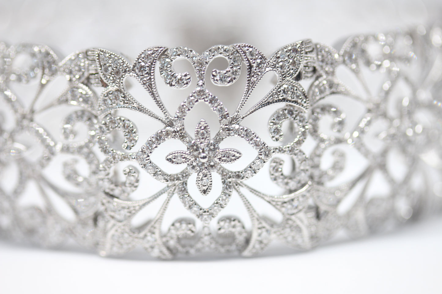 Wide Vintage Inspired Diamond Bangle in 14kt White Gold