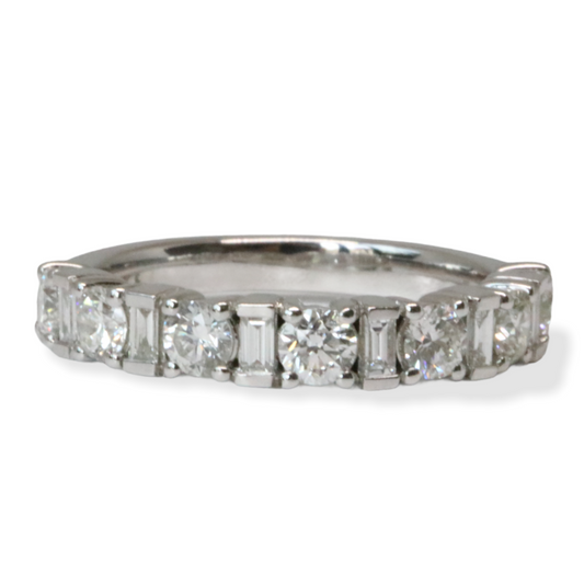Alternating Baguette and Round Diamond Wedding Band