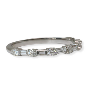 Slim Alternating Baguette and Round Diamond Stackable Ring