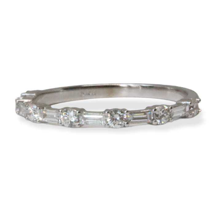 Slim Alternating Baguette and Round Diamond Stackable Ring