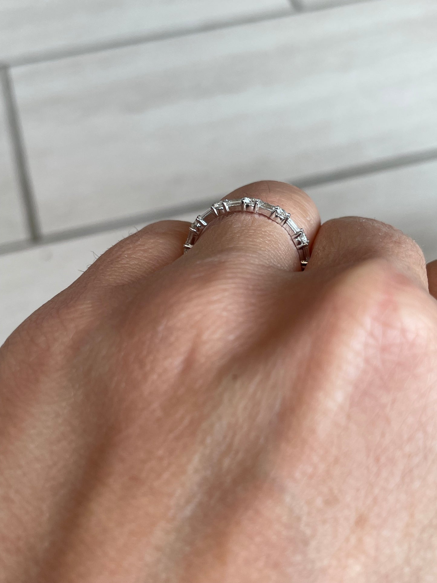 Slim Alternating Baguette and Round Diamond Stackable Ring