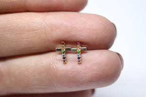 Gemstone Rainbow Cross Earrings 14kt