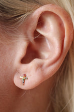 Gemstone Rainbow Cross Earrings 14kt