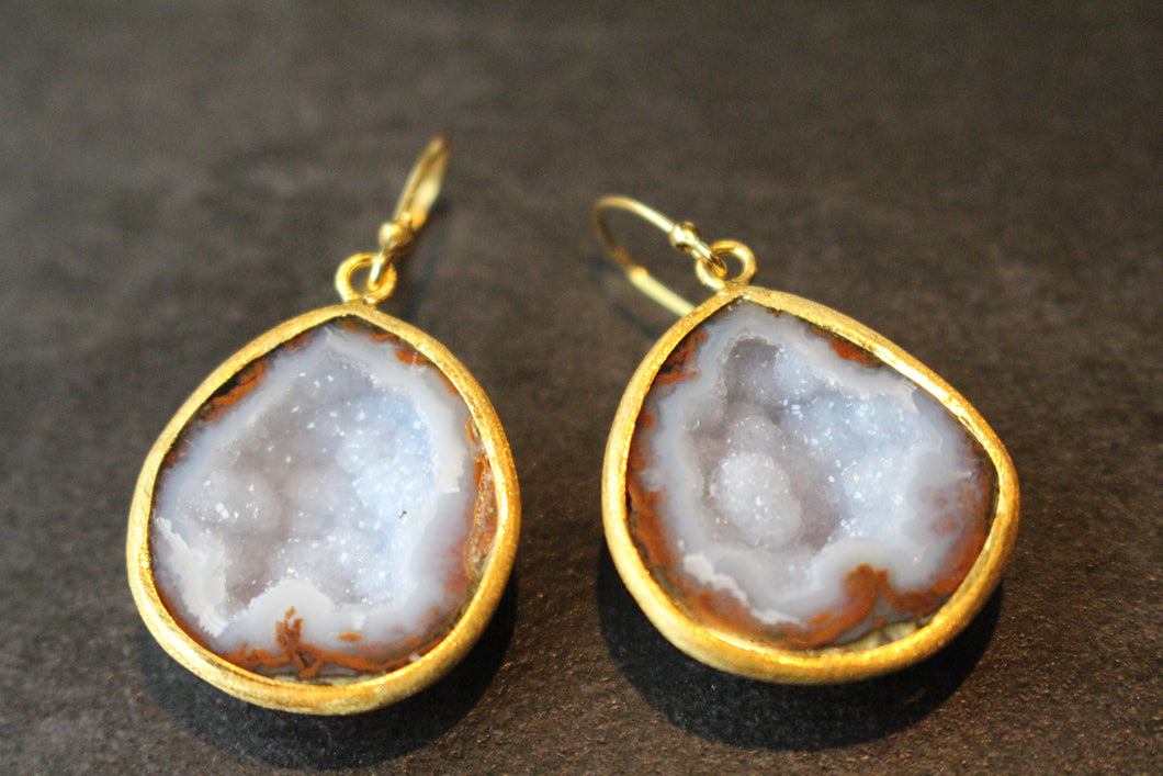 Sterling Silver and Wide Geode Dangle Earrings