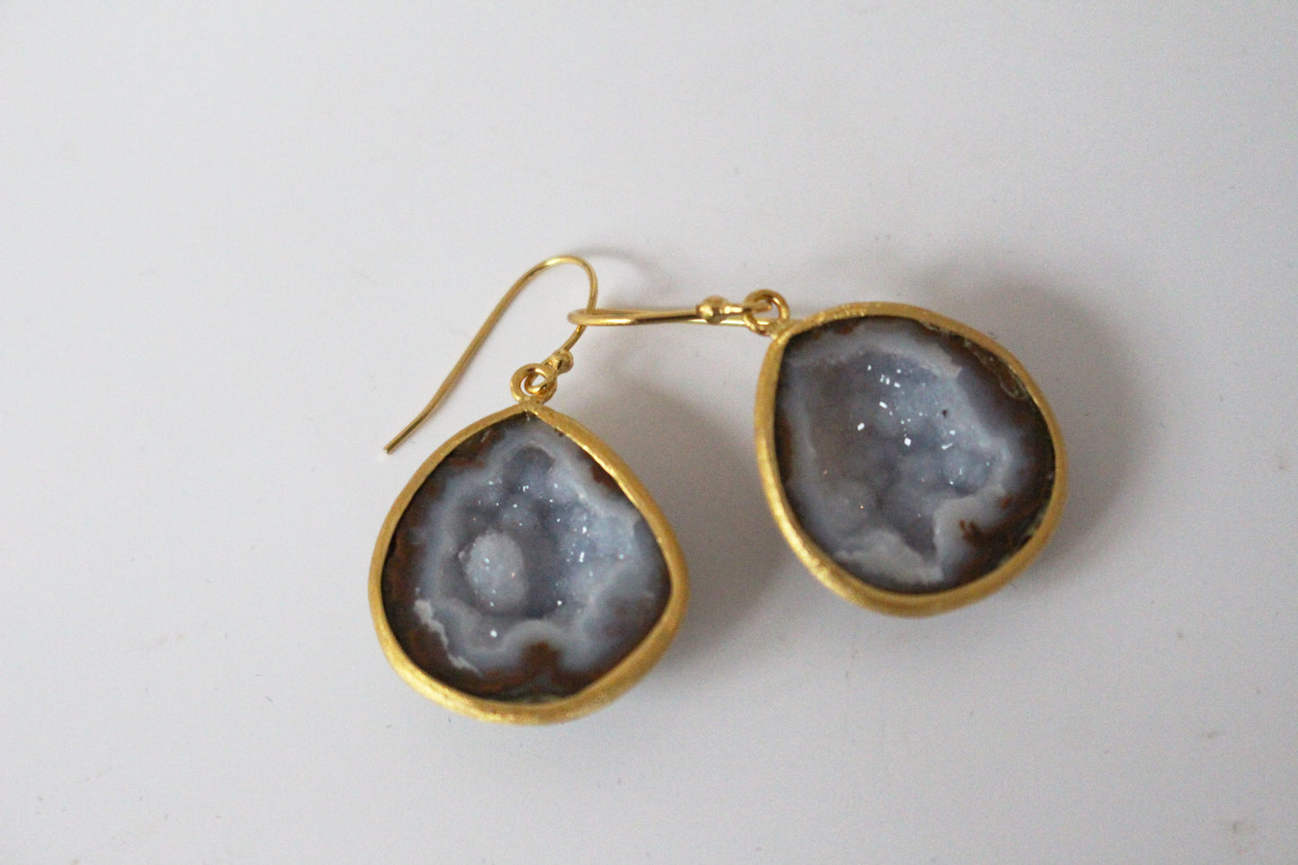 Sterling Silver and Wide Geode Dangle Earrings