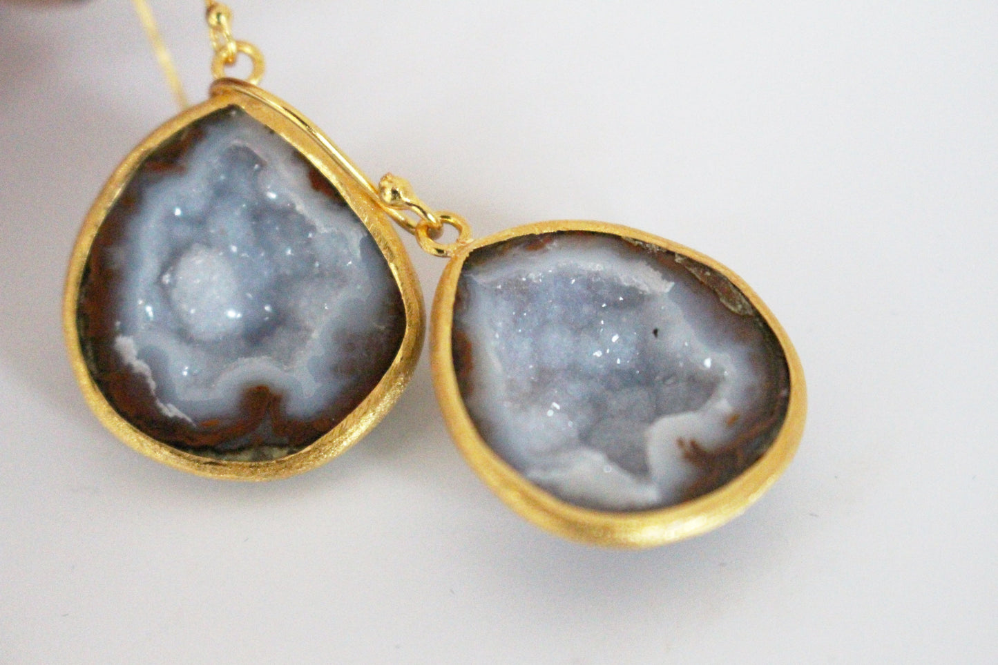 Sterling Silver and Wide Geode Dangle Earrings