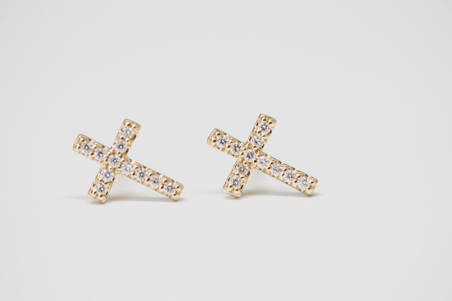 Small Diamond Cross Earrings 14kt