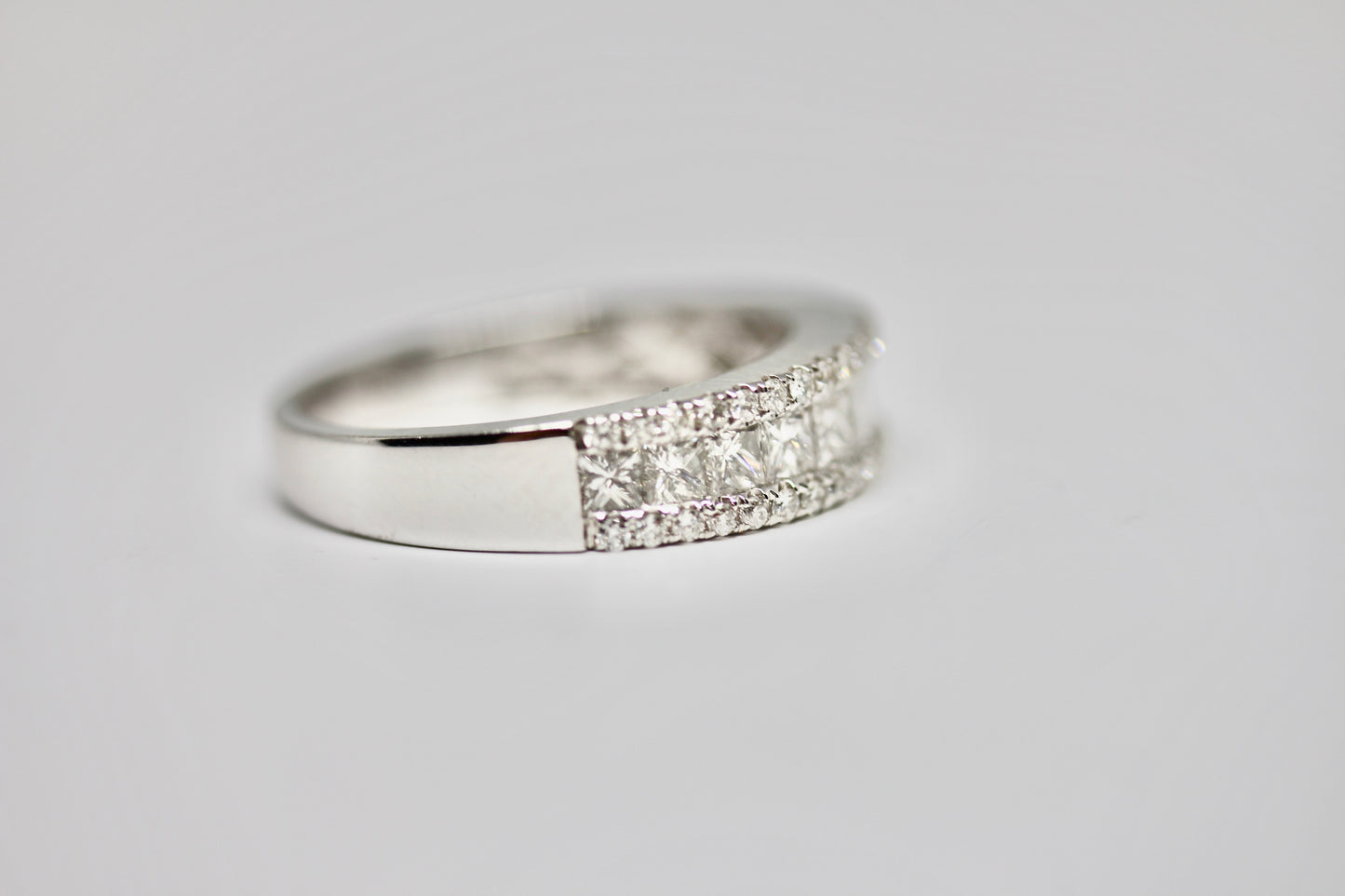 3 Row Princess Cut and Round Brilliant Cut  Diamond Wedding Band