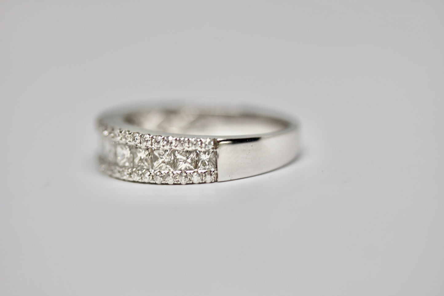 3 Row Princess Cut and Round Brilliant Cut  Diamond Wedding Band