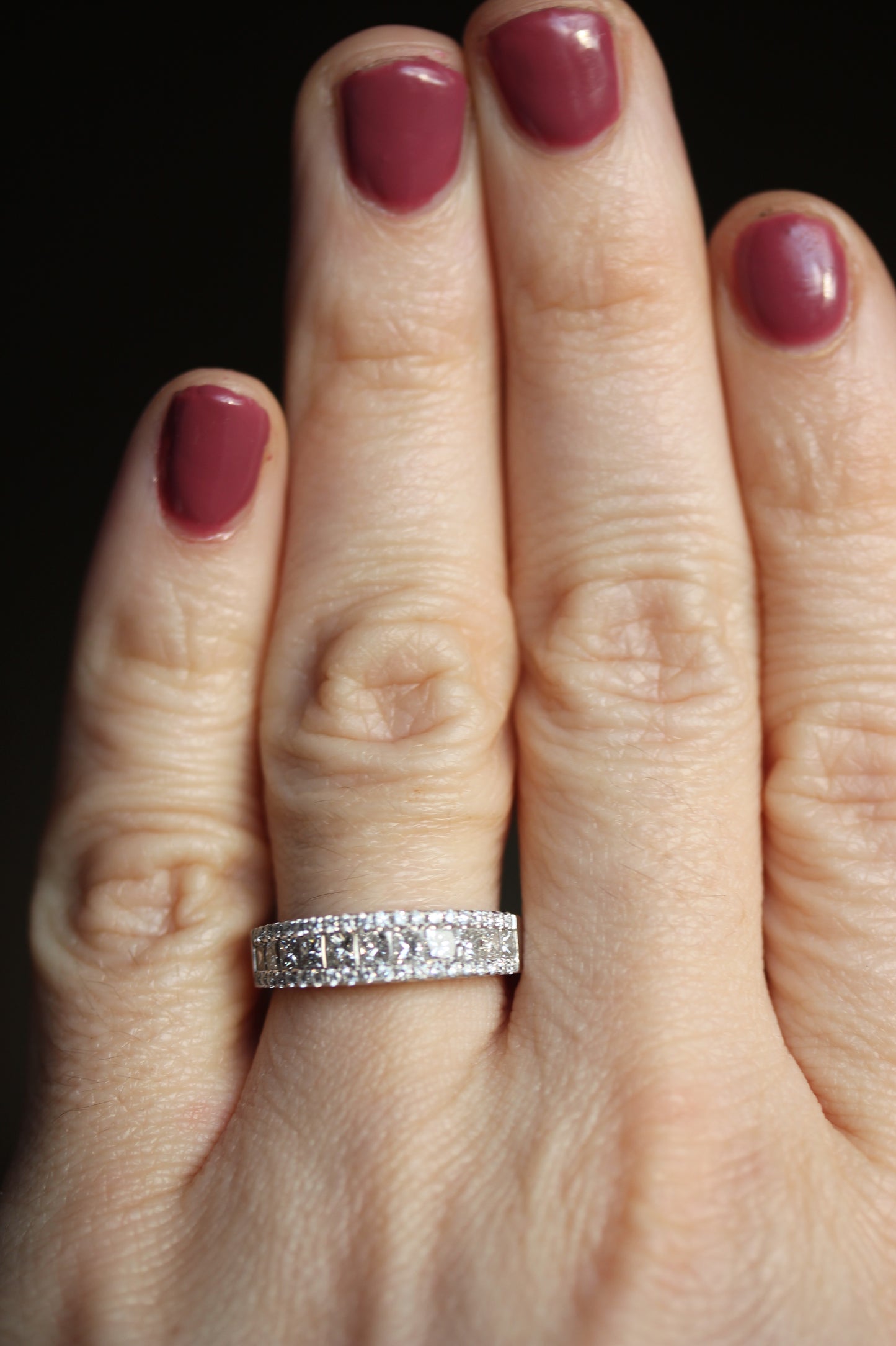 3 Row Princess Cut and Round Brilliant Cut  Diamond Wedding Band