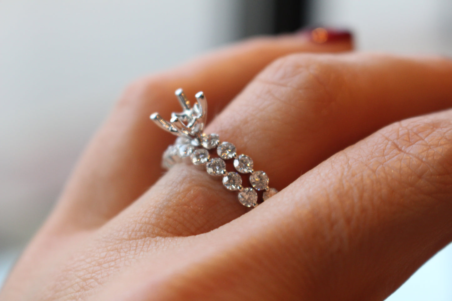 Diamondaire Scalloped Diamond Engagement Ring in 14kt White Gold